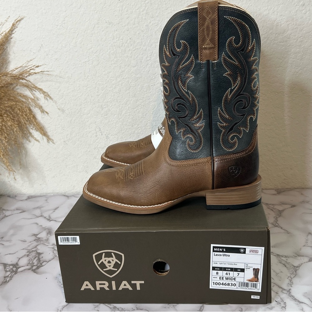 Ariat Lasco Ultra Men's Light Tan & Smokey Blue Boots Size 8EE Wide